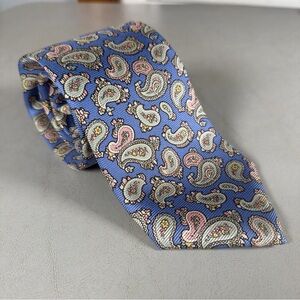 Lands End Pastel Paisley Silk Tie Handsewn USA 60” XL Long x 3.5”